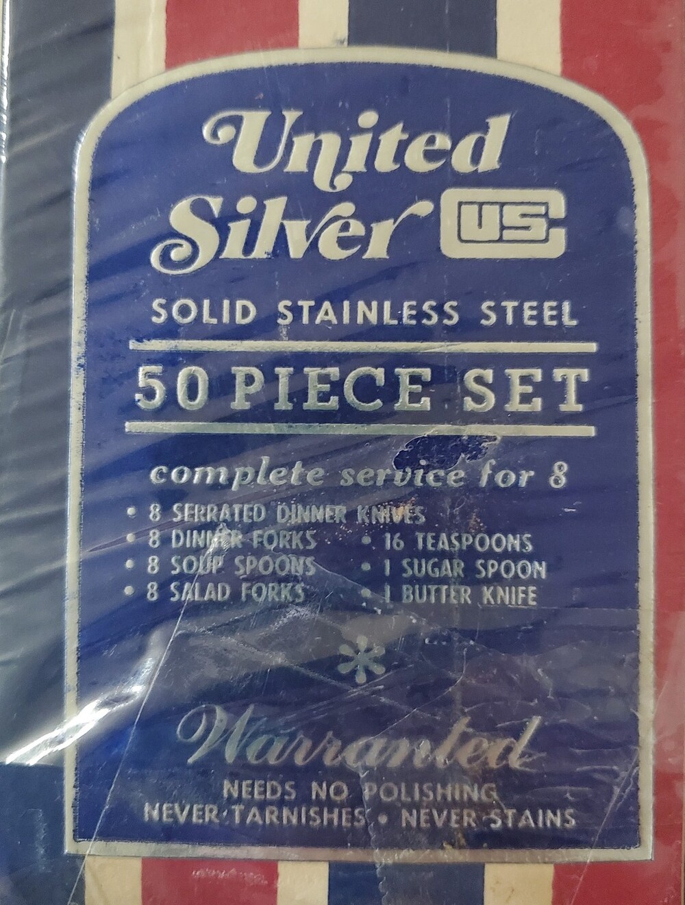 50-Piece Stainless Steel Flatware Complet Service for 8 never stain Vintage New